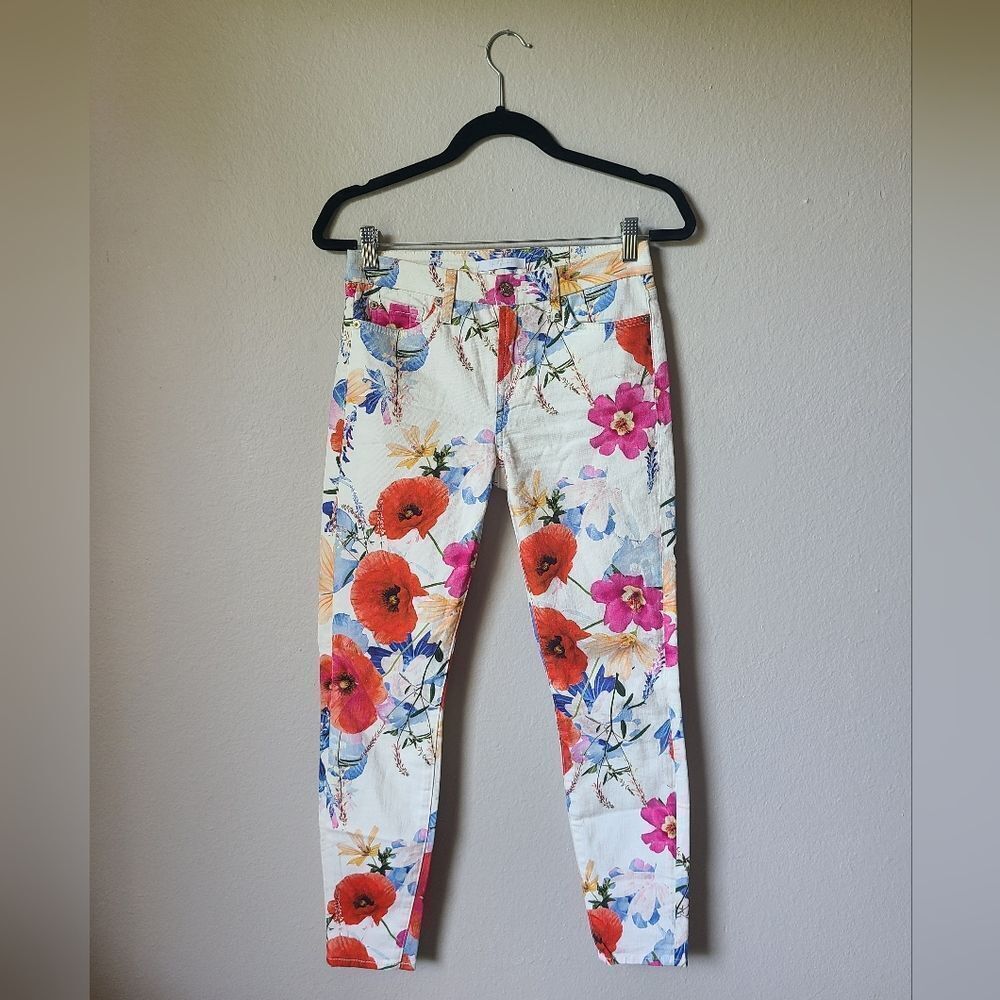 7 For All Mankind White Floral Skinny Jeans Size 25